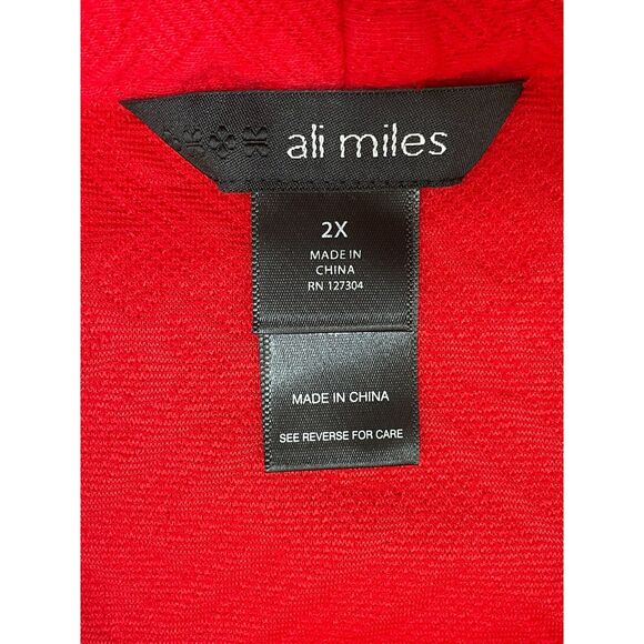 Ali Miles Women's 2X Red Sweater Cotton Tunic Textured Assymetrical Minimalist - Picture 3 of 9